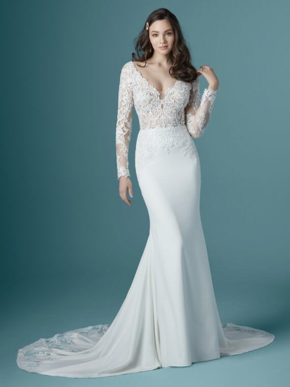 maggie sottero althea long sleeves lace wedding dress sample sale