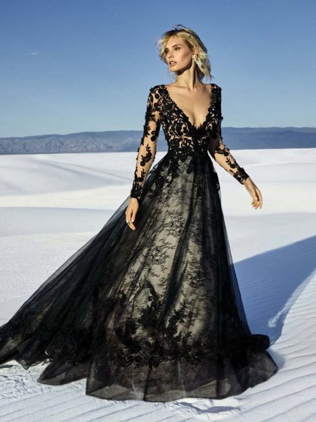 lace black gothic wedding dress