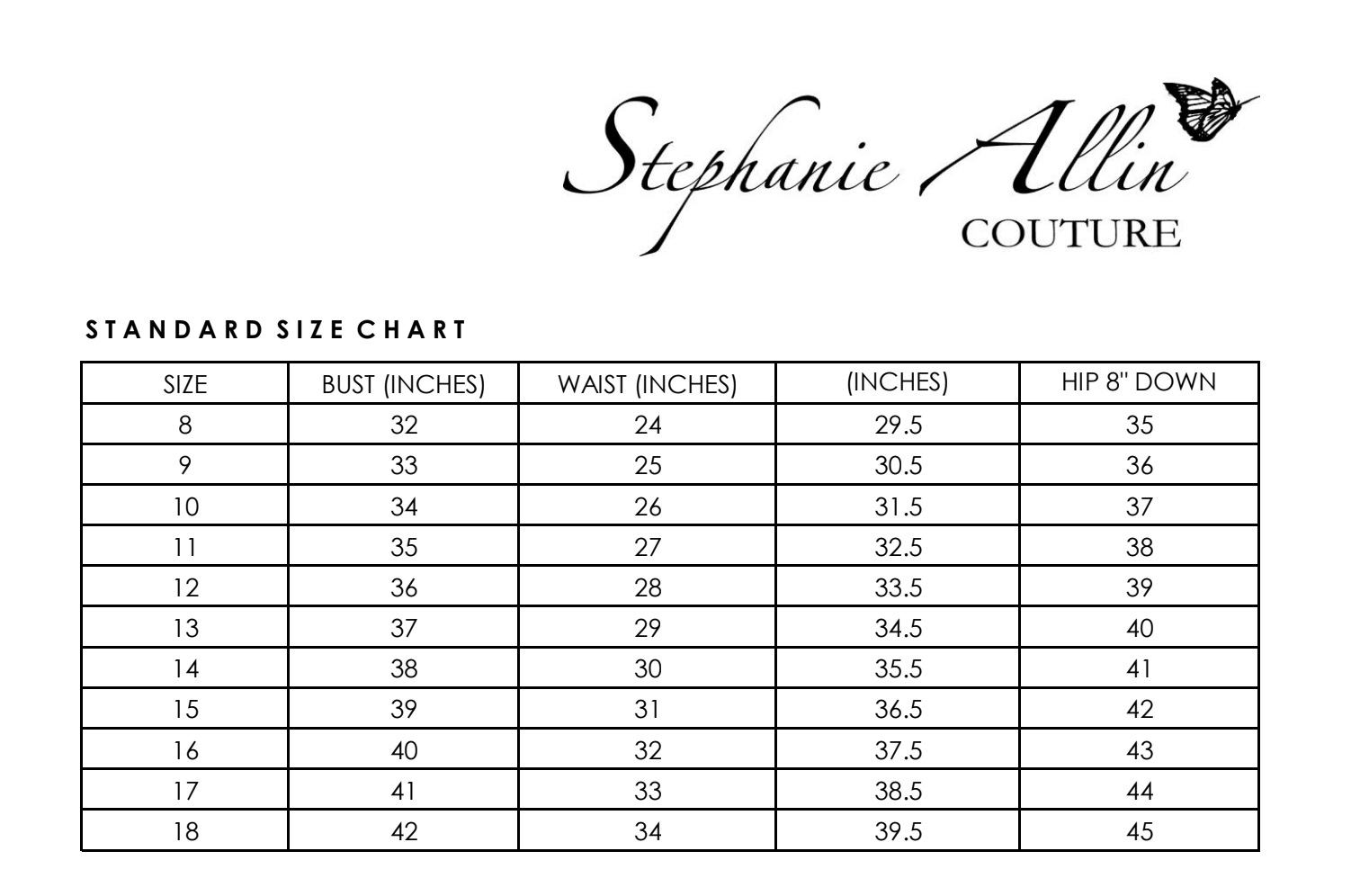Dress size chart UK